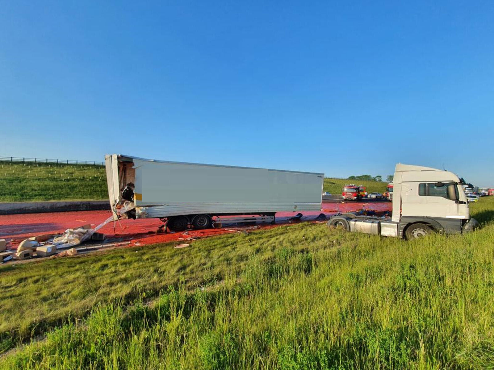 Truck carrying tomato puree crashes, turning road red